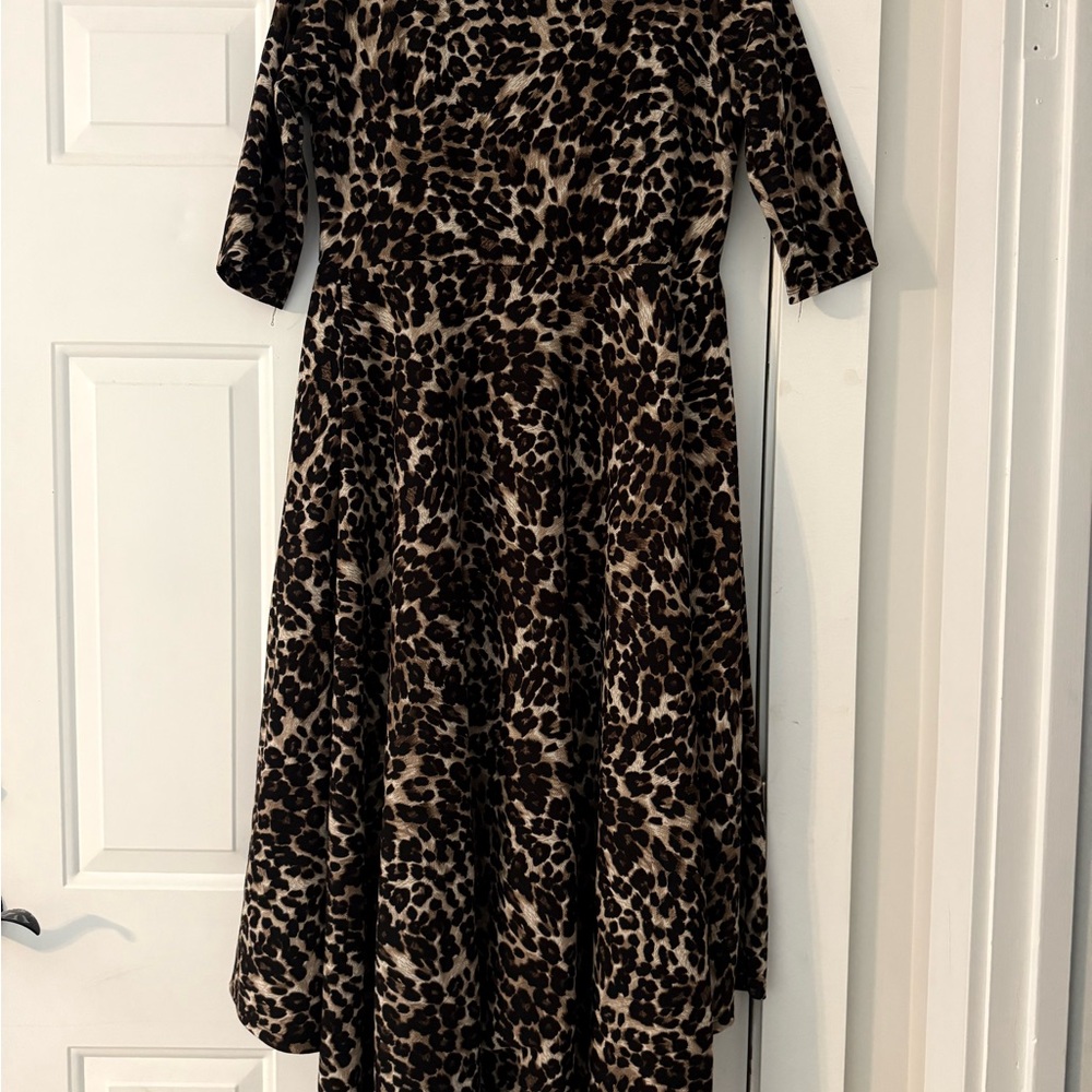 Leopard Print Midi Dress in Brown and Black